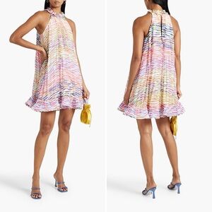 NWT AMUR - ESTFAN PLEATED HALTER DRESS in DOUBLE RAINBOW Size 2